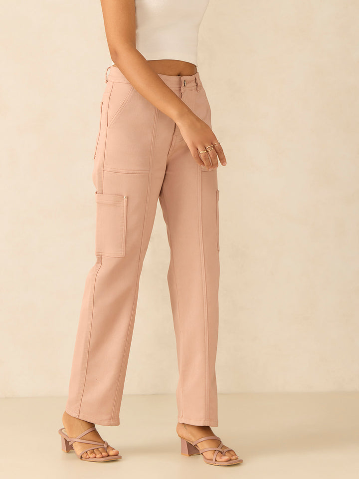 Pink Cargo Style Straight Fit Jeans