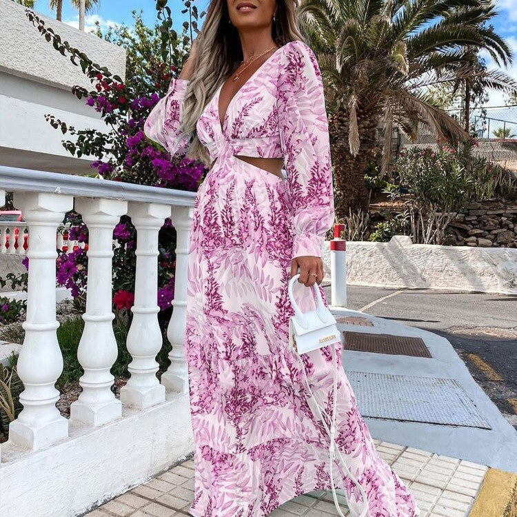 Pink Waist Cutout Maxi Dress