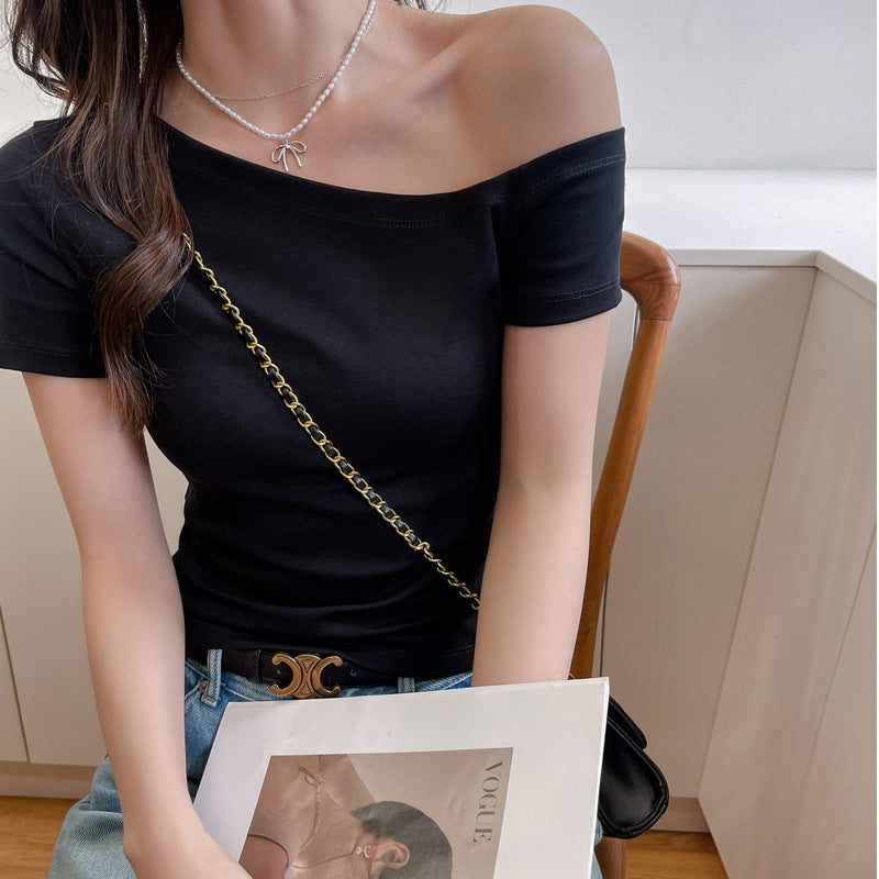 Black One Side Off-Shoulder Knit Top