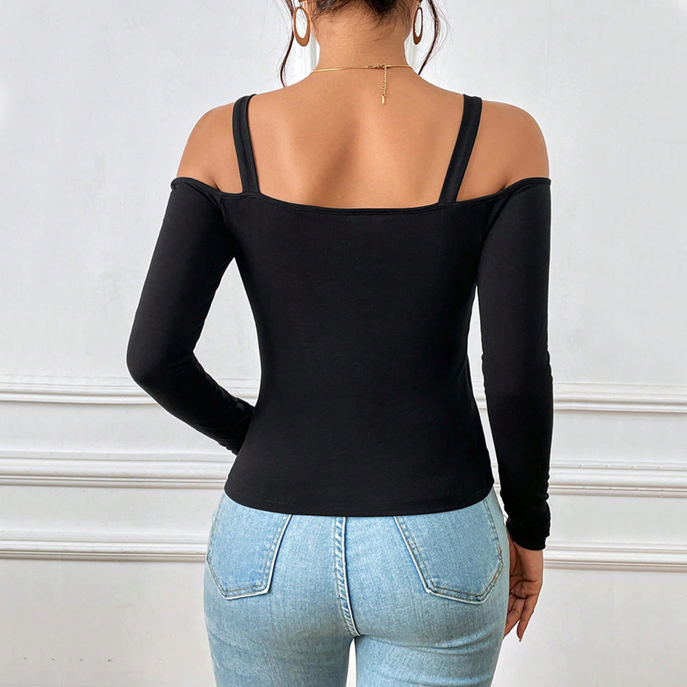 Black Cold Shoulder With Metal Straps
