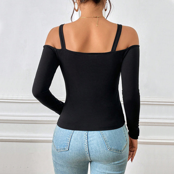 Black Cold Shoulder With Metal Straps