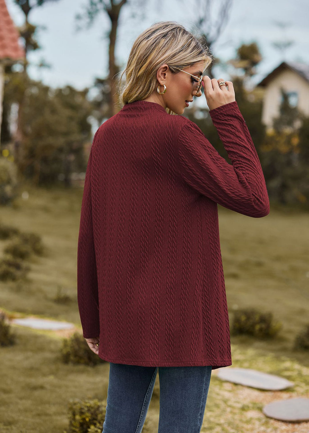 Maroon Solid Textured Shrug