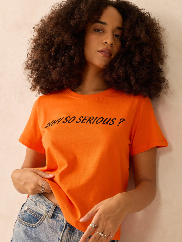 Orange Regular Fit Graphic Tshirt
