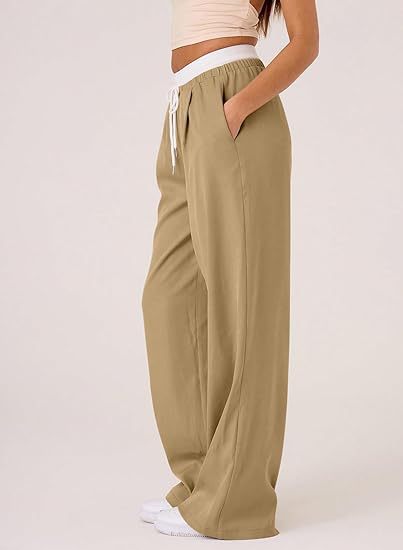Khaki Baggy Fit Contrast Waistband Sweatpants