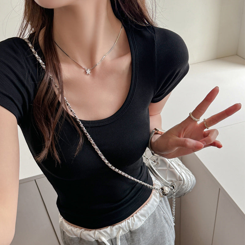 Black Scoop Neck Solid T-Shirt