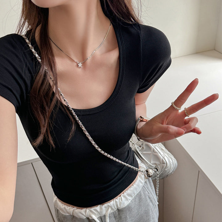 Black Scoop Neck Solid T-Shirt