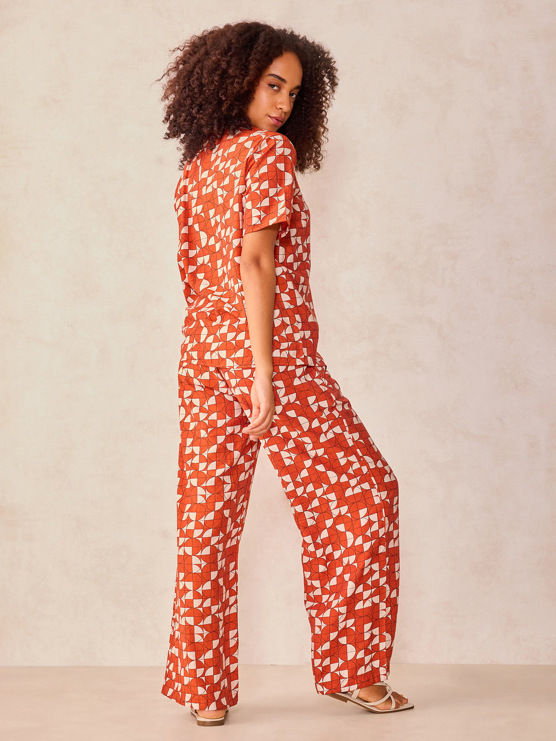 Rust Abstract Print Top And Pants Co Ord Set