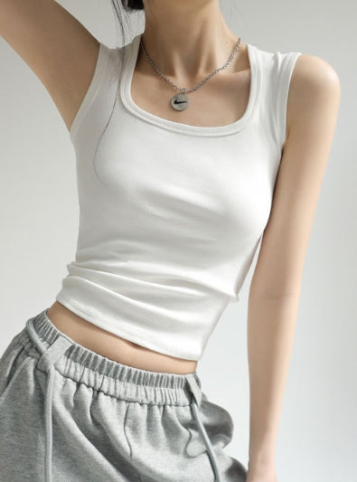 White Scoop Neck  Tank Top