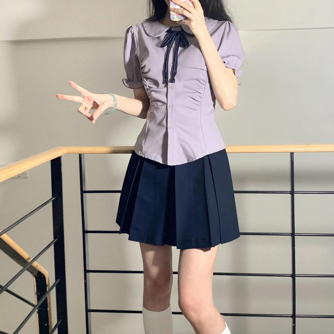 Grey Fitted Shirt With Puff Sleeves