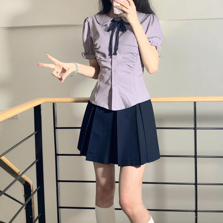 Grey Fitted Shirt With Puff Sleeves