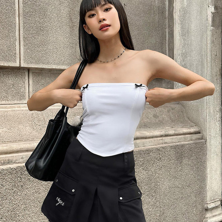 White Corset Tube Top With Bow
