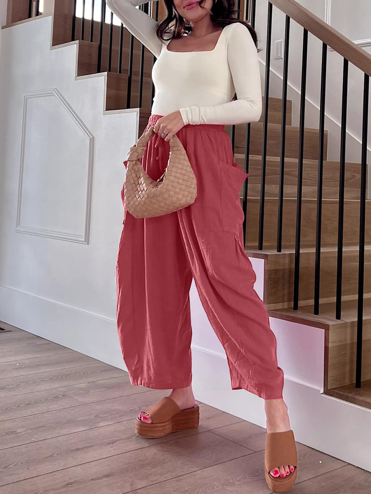 Pink Wide Leg Casual Cargo Pants