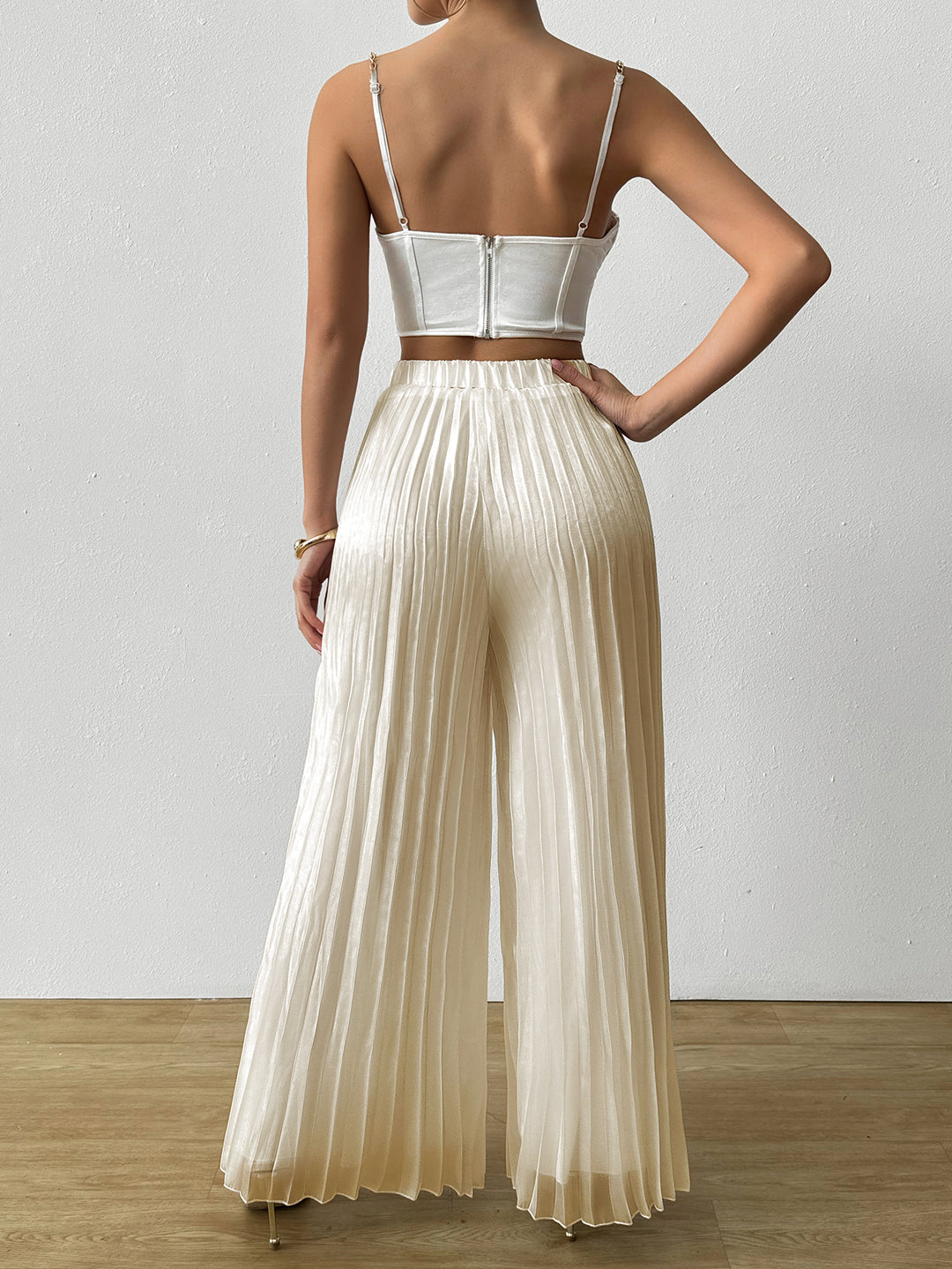 Yellow Solid Wide Leg Pleated Trouser