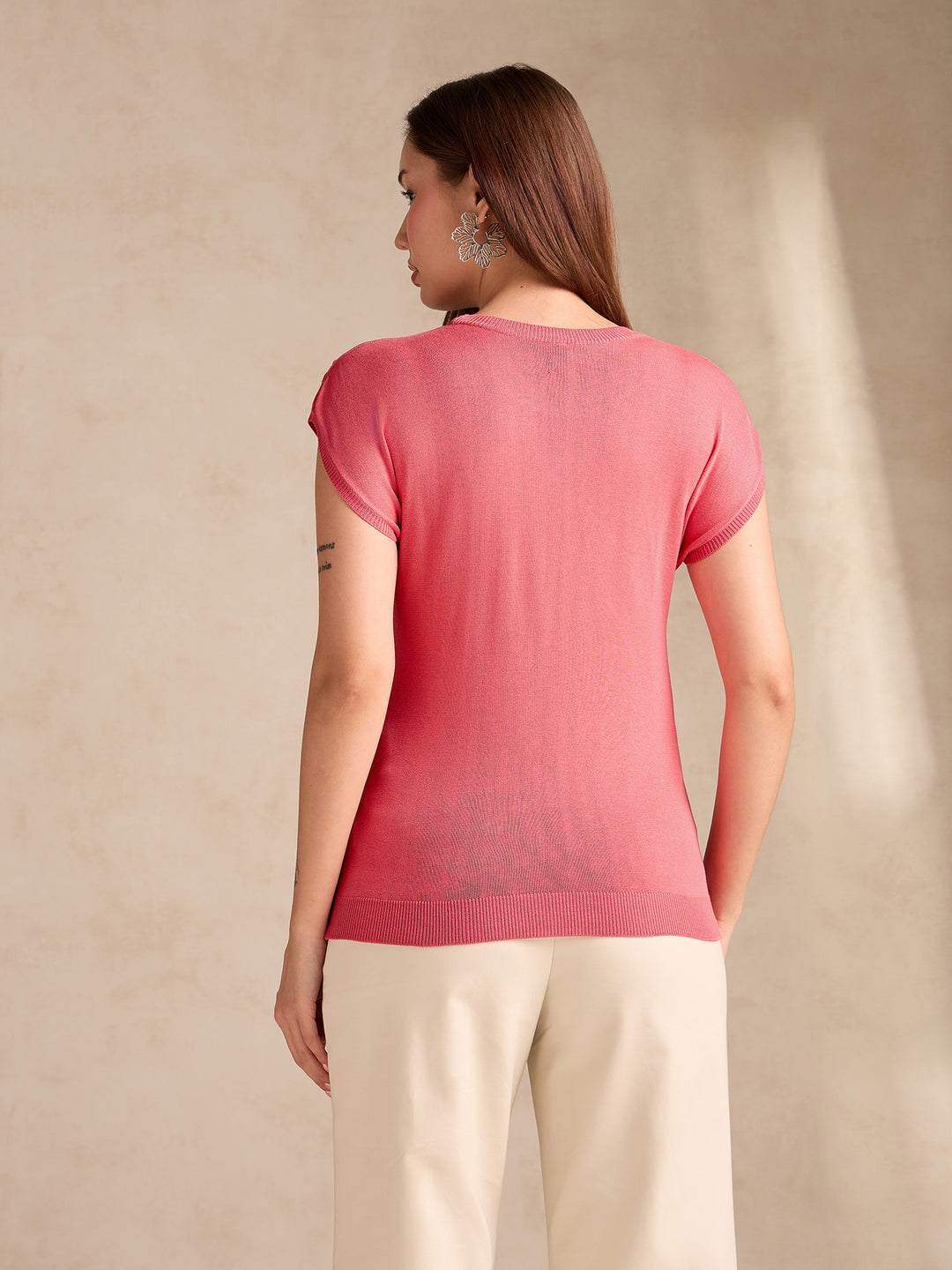 Pink Relaxed Knitted Embroidered Top