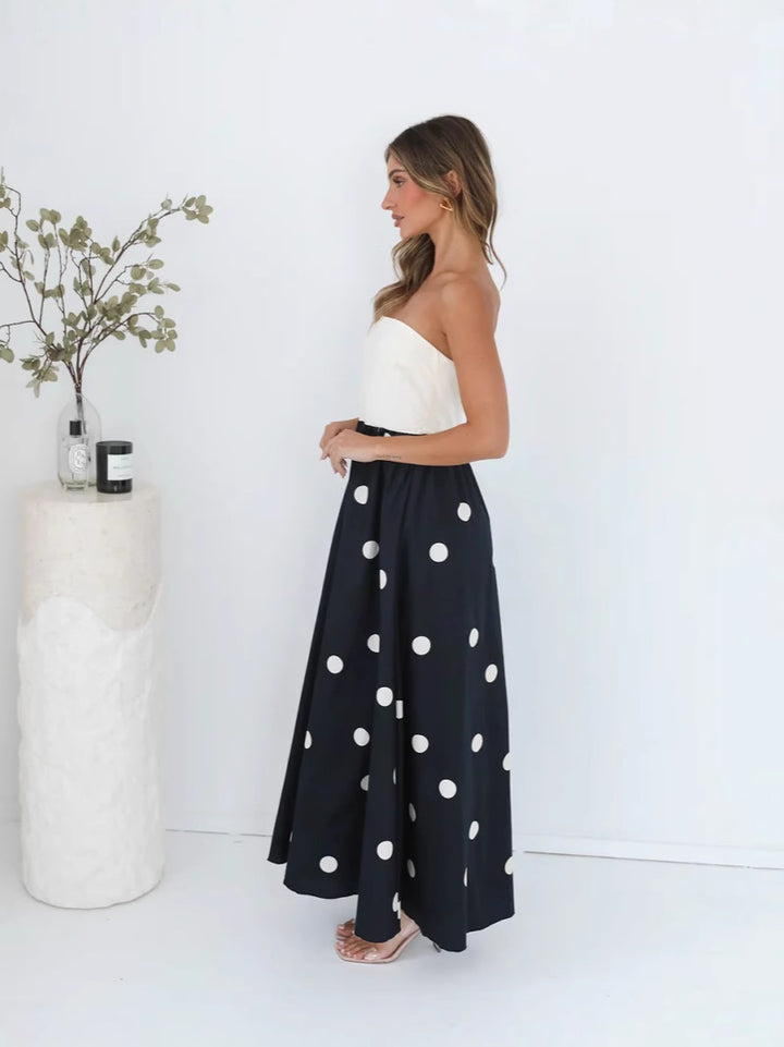 Black Strapless Polka Dot Dress