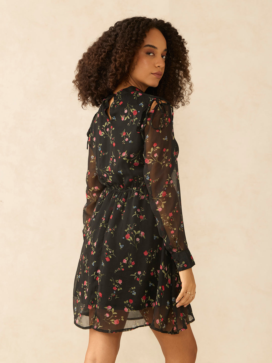 Black Floral Sheer Fit & Flare Mini Dress