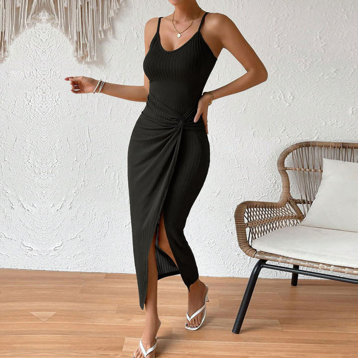 Black Sleeveless Waist Twisted Dress