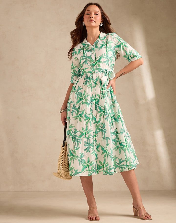 Multi Midi Length Tiered Printed Dress