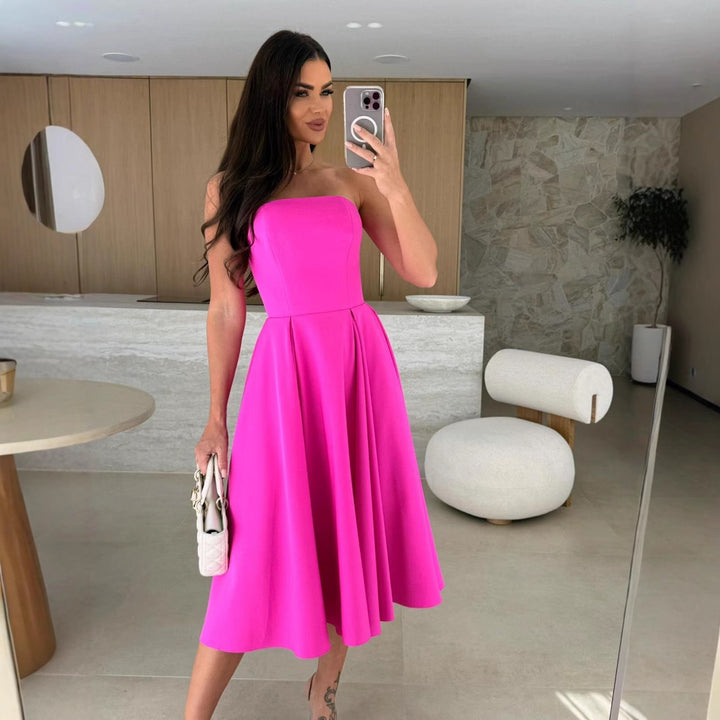 Pink Tube Solid Pleated Dress