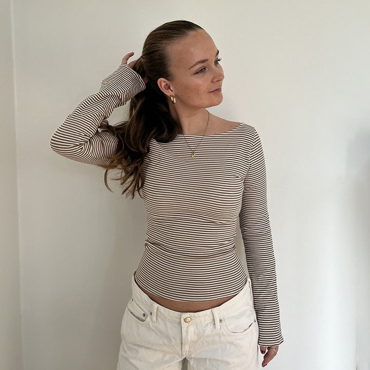 Brown Full Sleeves Fitted Top