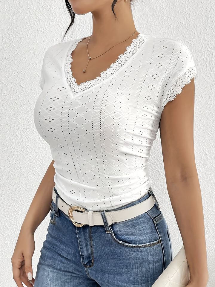 White Short Sleeve V-Neck Top