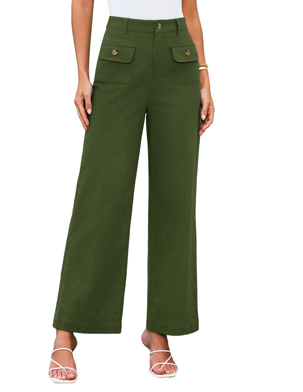 Green Front Pockets Straight Leg Trouser