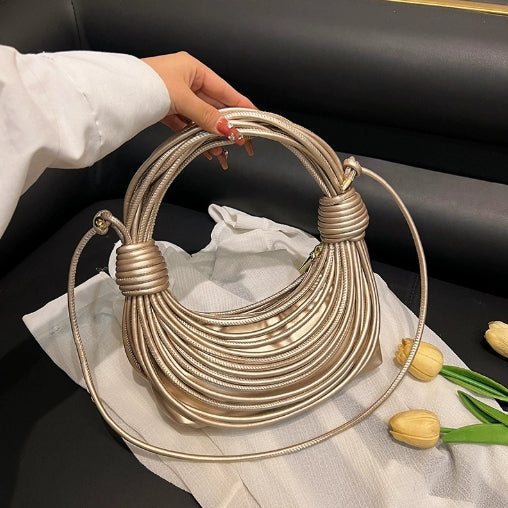 Beige Coiled Metallic Sculptural Clutch
