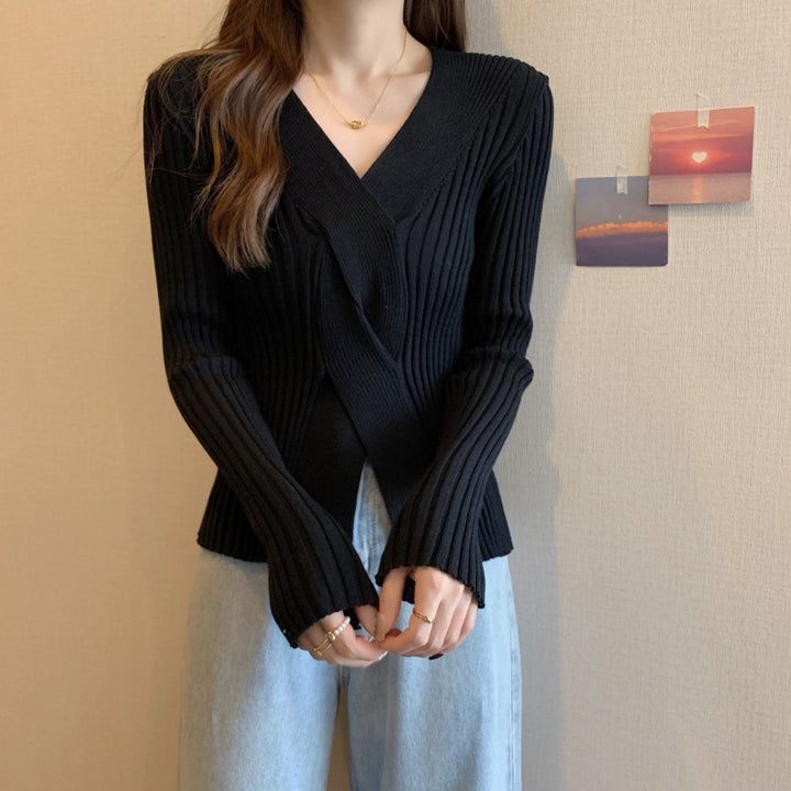 Black Wrapped Plunge Neck Top