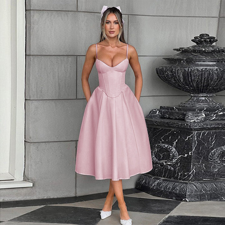 Pink Pointed Waistline Bustier Top Dress