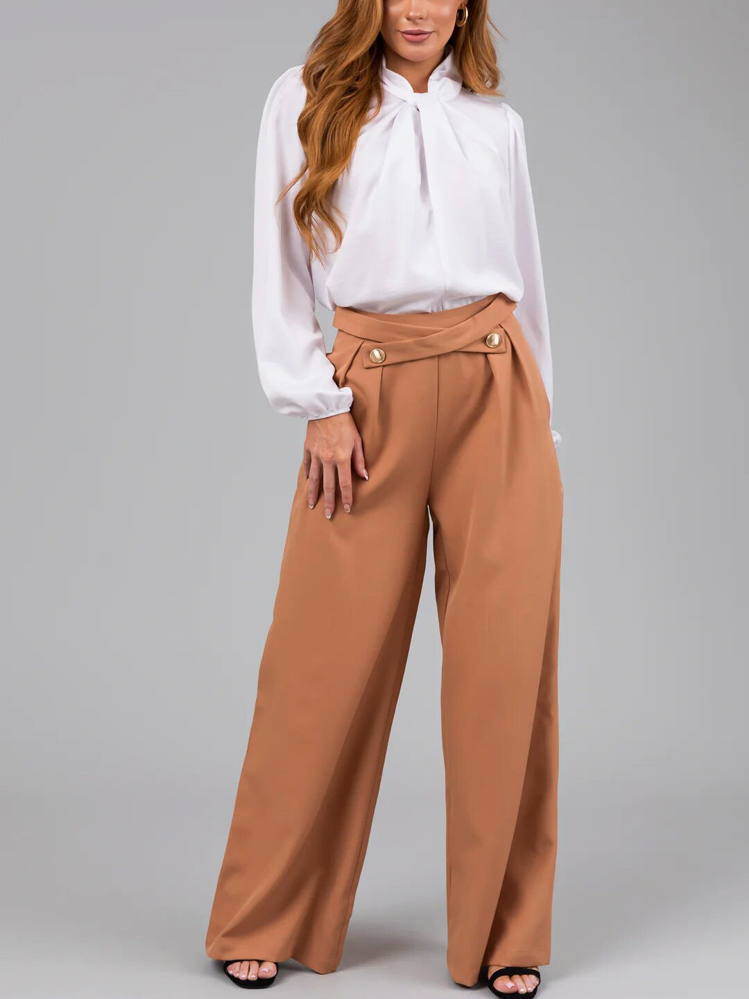 Orange Cross Band Waist Wide Leg Trouser