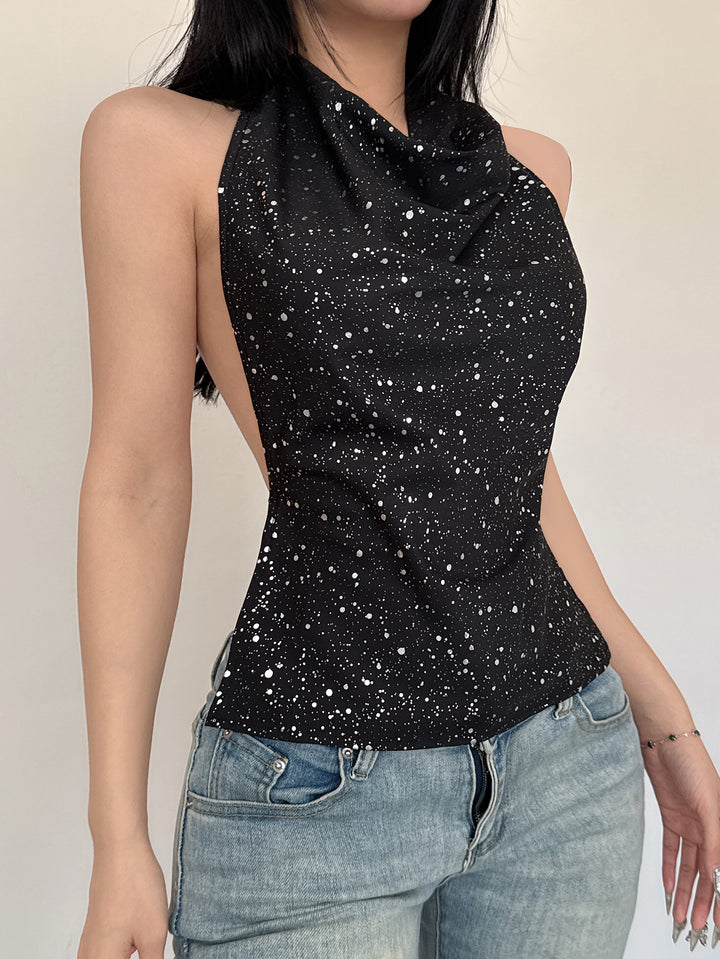 Black Shimmer Halter Neck Top