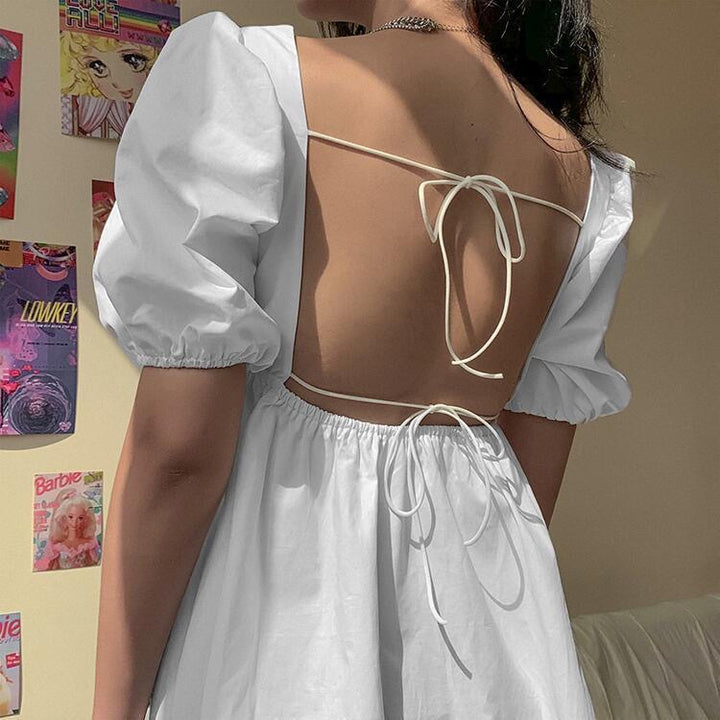 White Volume Sleeve Skater Dress