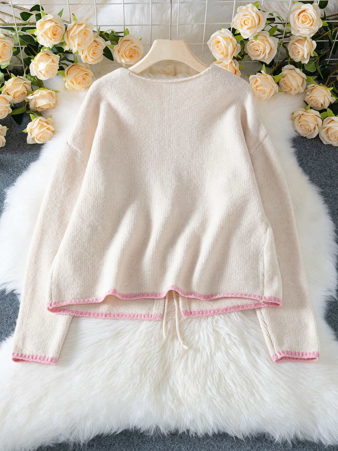 White Full Sleeves Front Tie Up Cardigan