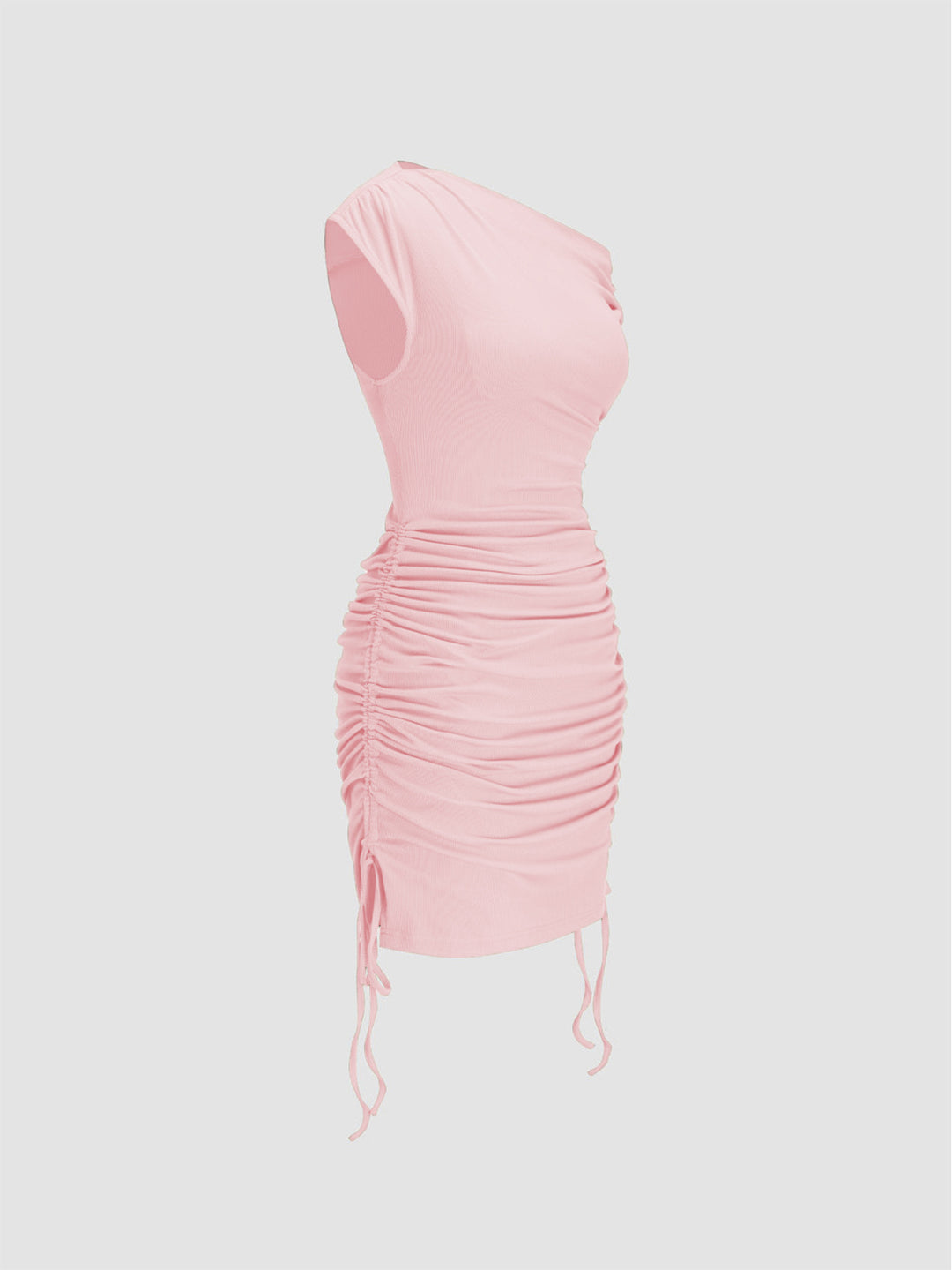 Pink One Shoulder Side Ruched Dress