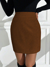 Brown Textured Knit Side Slit Skirt