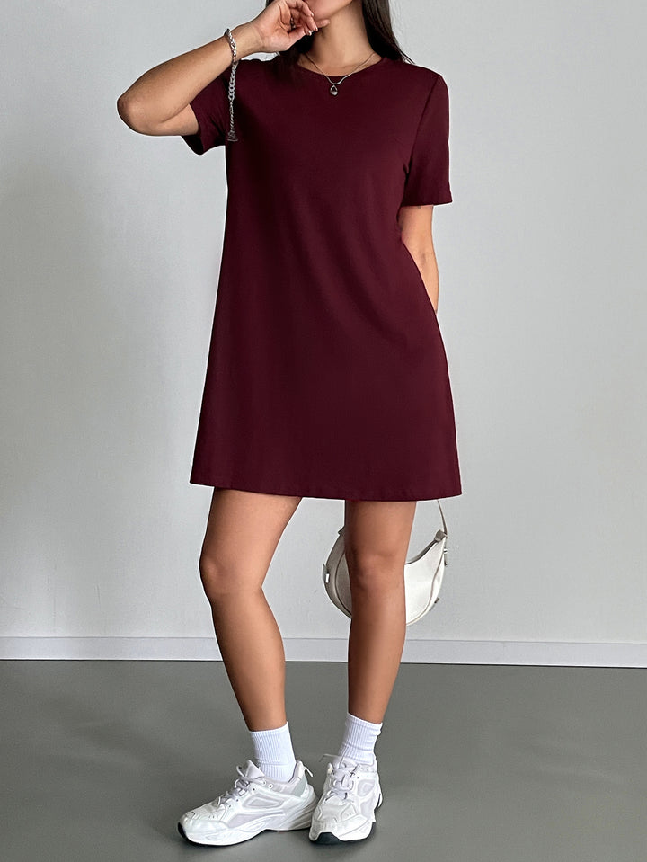 Maroon Round Neck Loose Dress