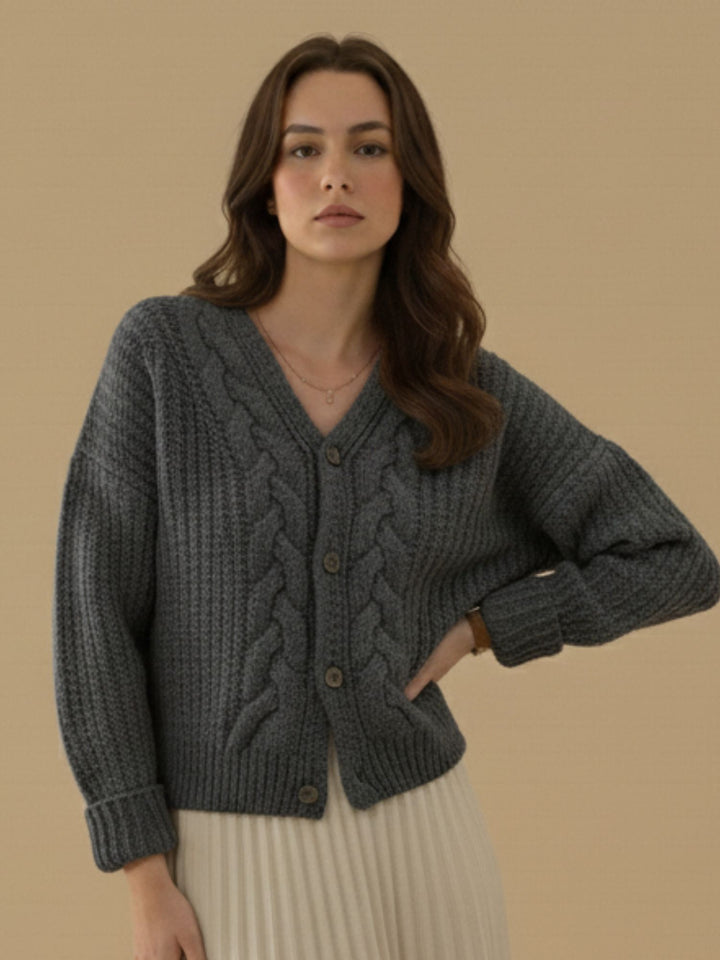 Grey Full Sleeve Front Buttoned Slouchy Cardigan