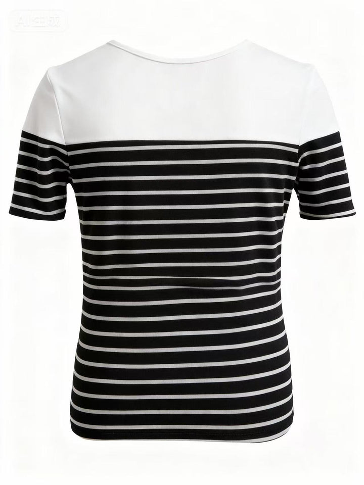 White Short Sleeve Striped Back Bow Top