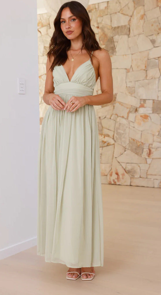 Green Plunge Neck Flowy Maxi