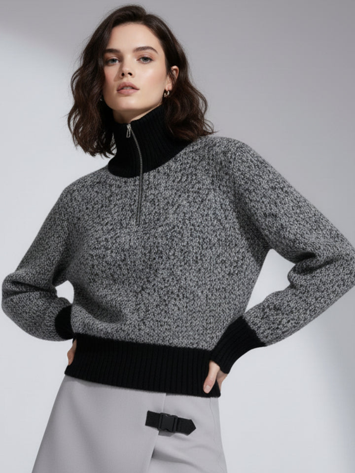 Grey Full Sleeve Contrast Collar Sweater