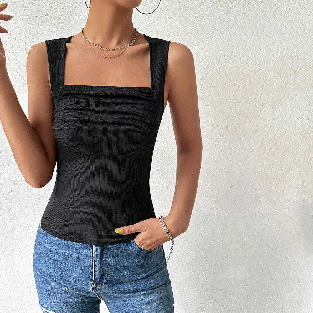 Black Wide Shoulder Strap Top