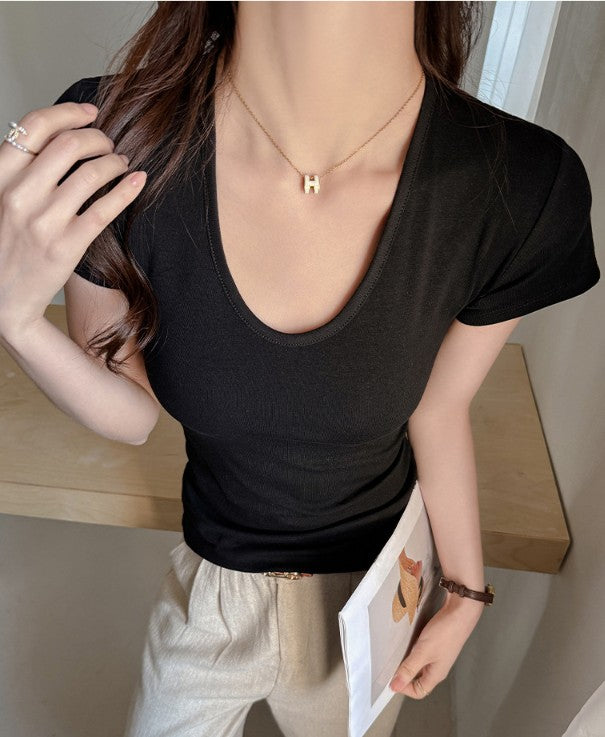 Black Deep U-Neck T-Shirt
