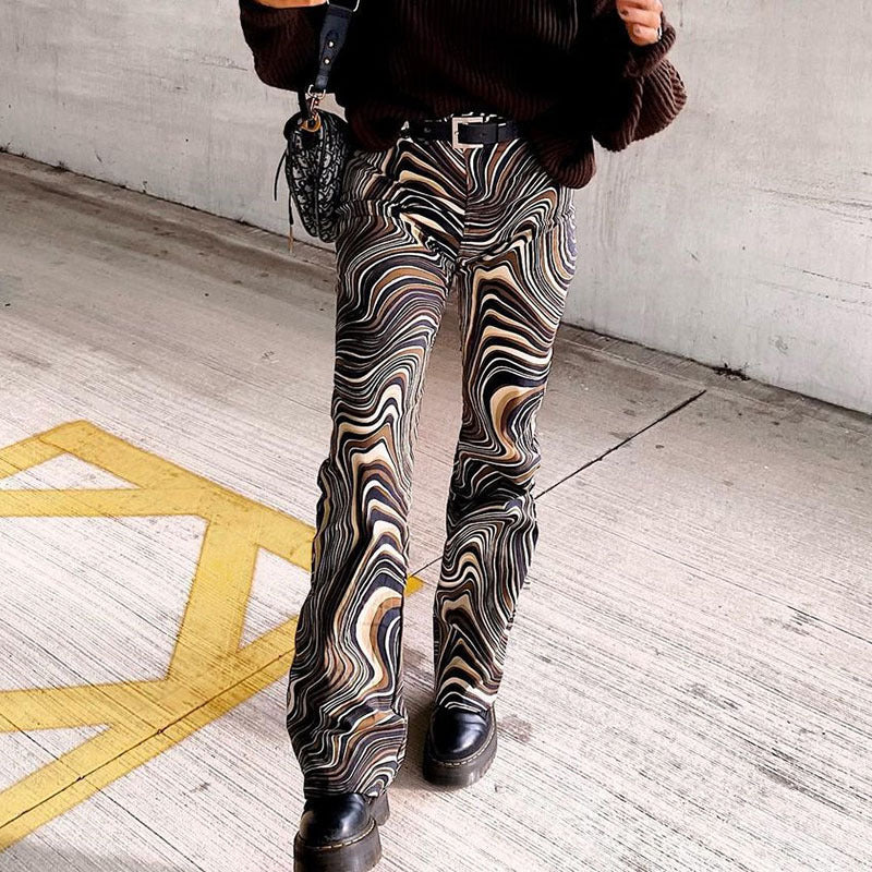 Black Printed Straight Fit Pants