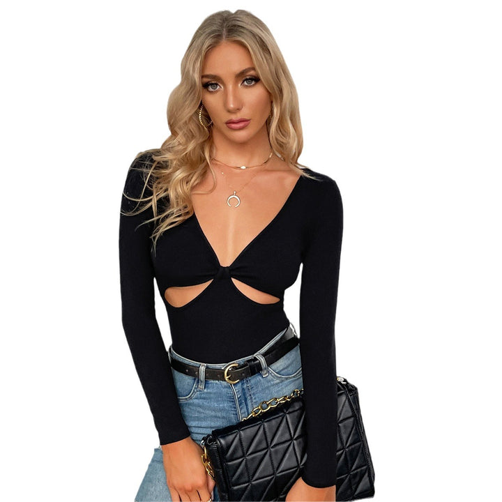 Black Full Sleeve Front Cut-Out Top