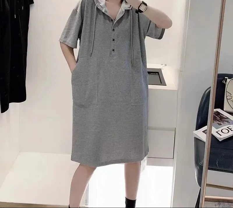 Grey T-Shirt Dress with Hoodies