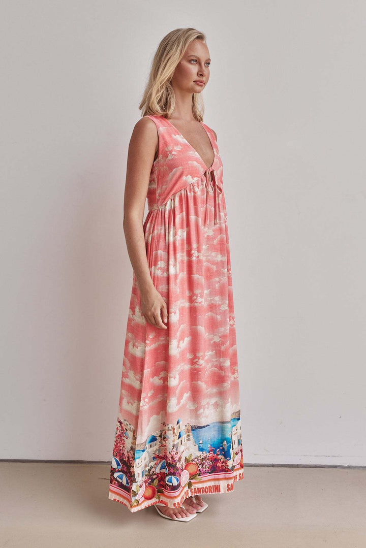 Pink Sleeveless Abstract Print Dress