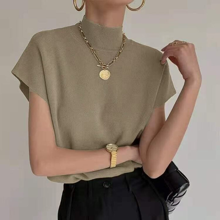 Brown High Neck Flat Knit Top 8