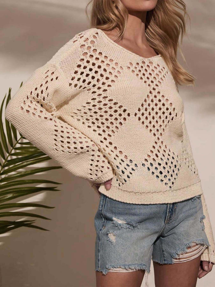 Cream Full Sleeve Textured Sweaters