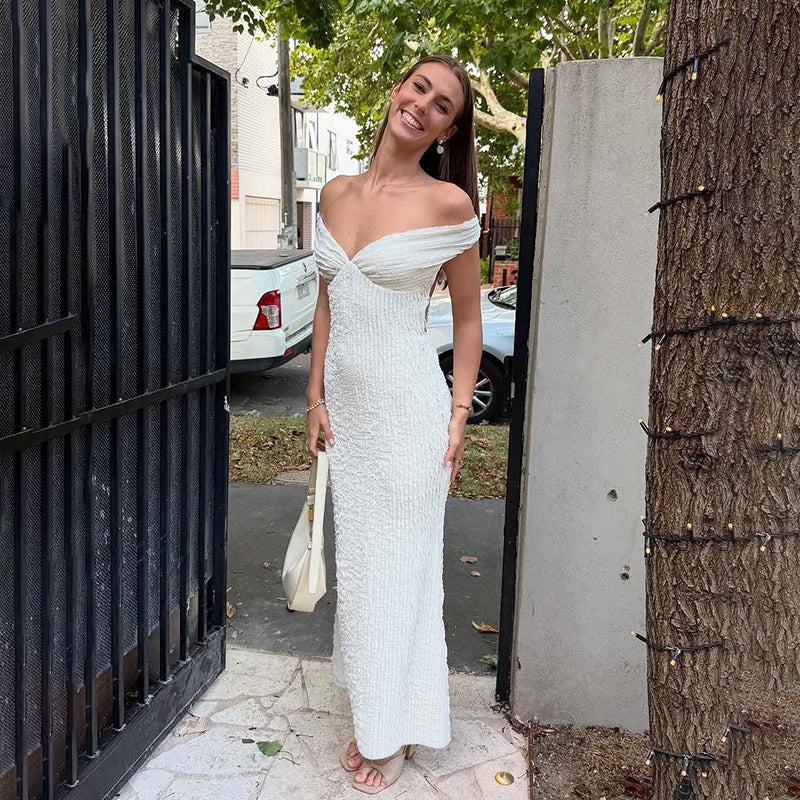 White Off-Shoulder Textured Beach Dress