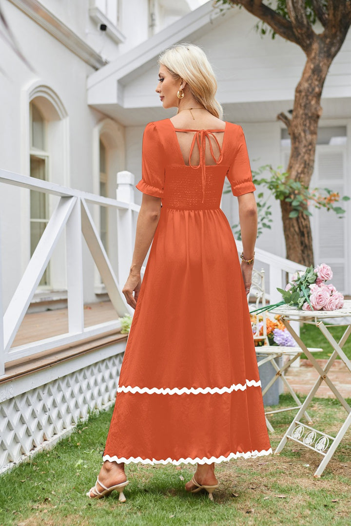 Rust Square Neck Contrast Tipping Maxi Dress